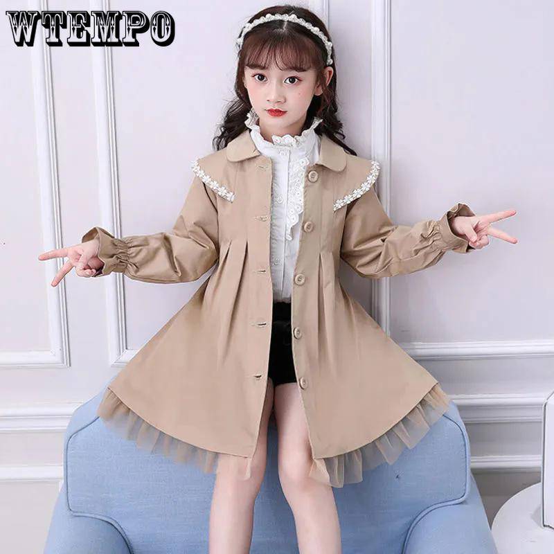 Mädchen Mantel Frühling Herbst Mädchen Große kinder Frühling kinder Trenchcoat kinder Kleidung 160 khaki von Joom DACH