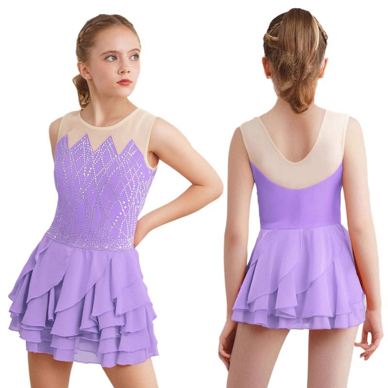 Mädchen Mesh Ballett Eiskunstlauf Kleid Tanz Kinder Strass Tanzbekleidung Rhythmische Gymnastik Turnanzüge Ballerina Kostüm 5-6 Years licht lila von Joom DACH