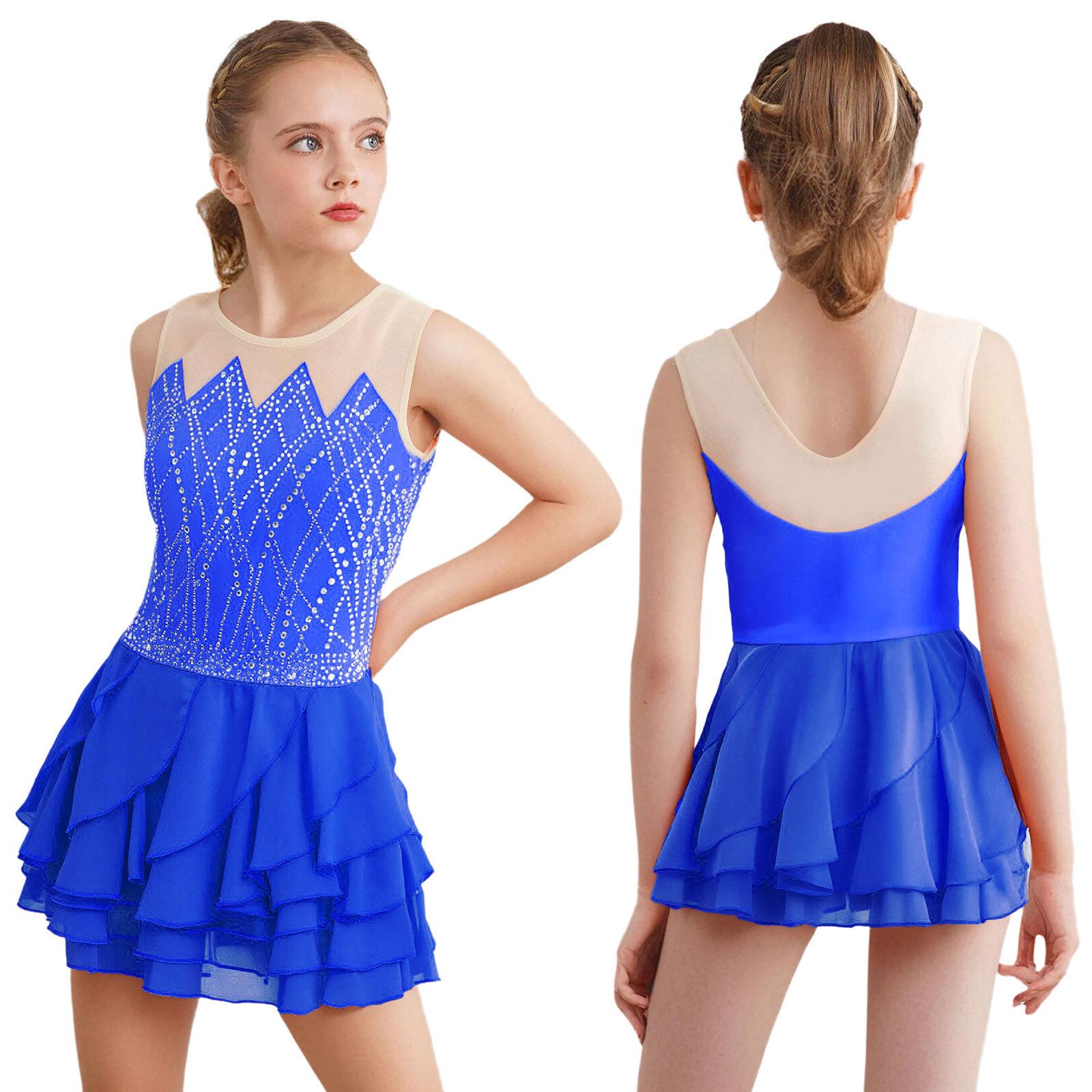 Mädchen Mesh Ballett Eiskunstlauf Kleid Tanz Kinder Strass Tanzbekleidung Rhythmische Gymnastik Turnanzüge Ballerina Kostüm 7-8 Years blau von Joom DACH
