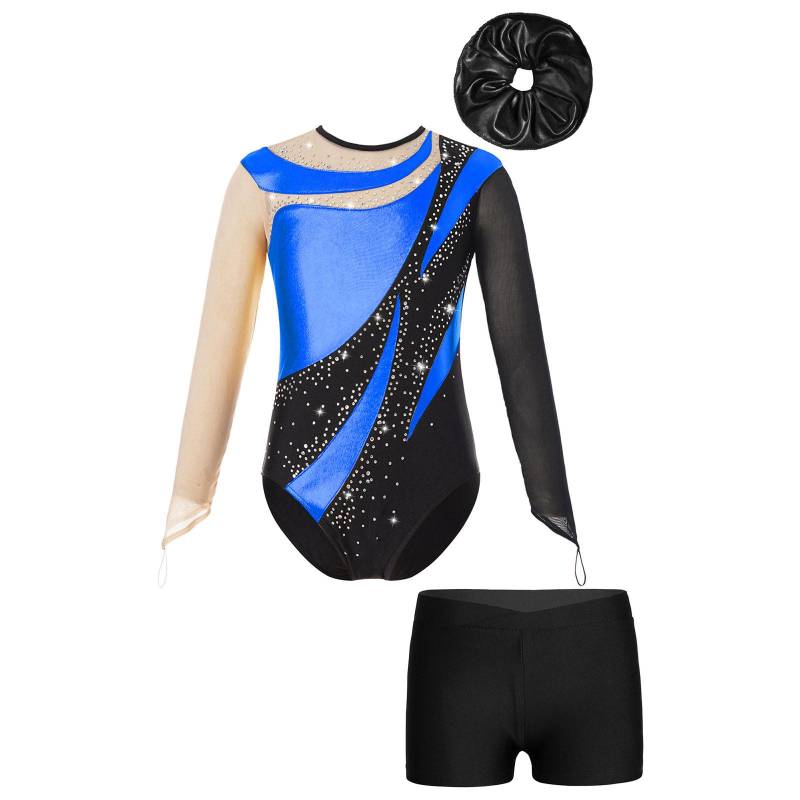 Mädchen Mesh Langarm Gymnastik Trikot Schlüsselloch Rücken Design mit V-Bund Shorts 9-10 Years von Joom DACH