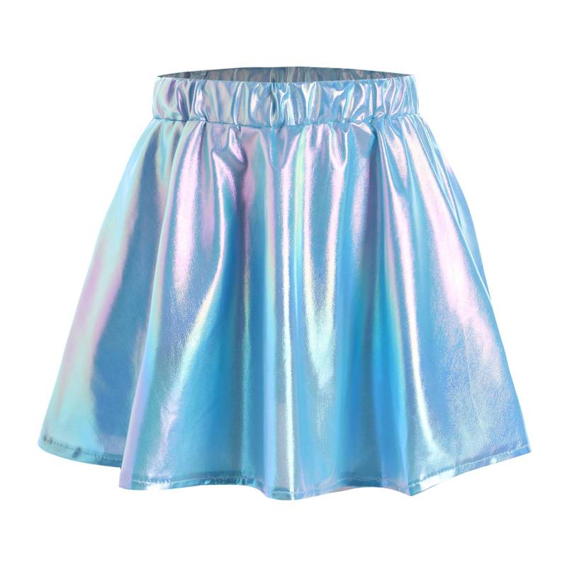 Mädchen Metallic Glänzend Tanzrock Elastischer Bund A-Linie Minirock für Cheerleading Bühnenauftritt 15-16 Years himmelblaue von Joom DACH