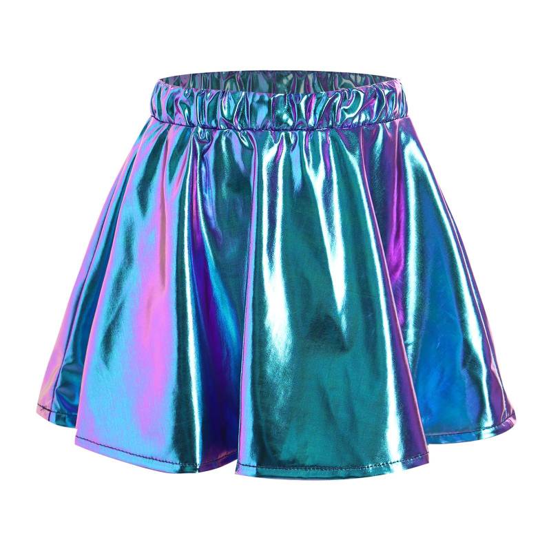 Mädchen Metallic Glänzend Tanzrock Elastischer Bund A-Linie Minirock für Cheerleading Bühnenauftritt 15-16 Years blau von Joom DACH