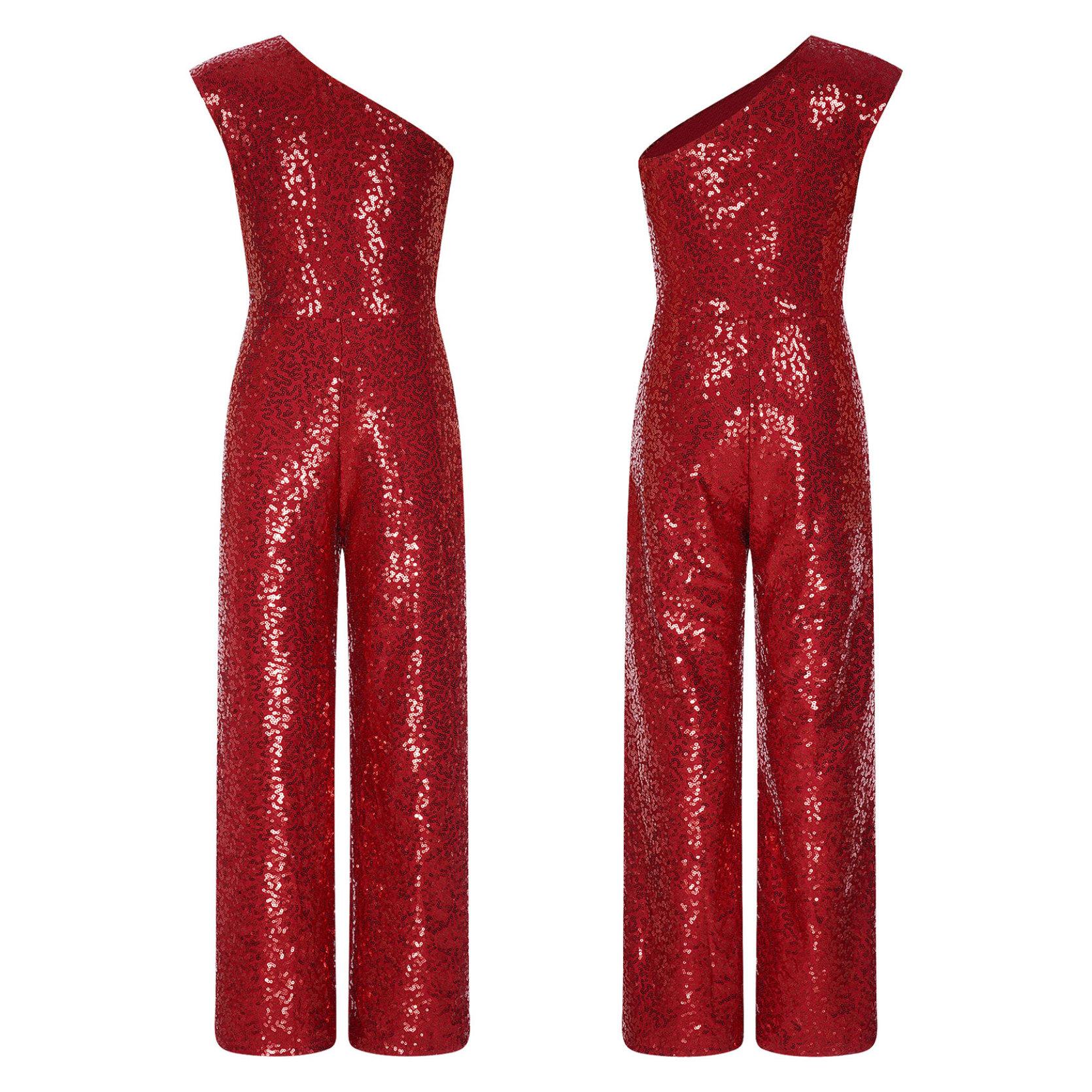 Mädchen-Overall mit Pailletten, schulterfrei, ärmellos, hohe Taille, Party-Strampler, Tanzkostüm 7-8 Years bordeaux von Joom DACH