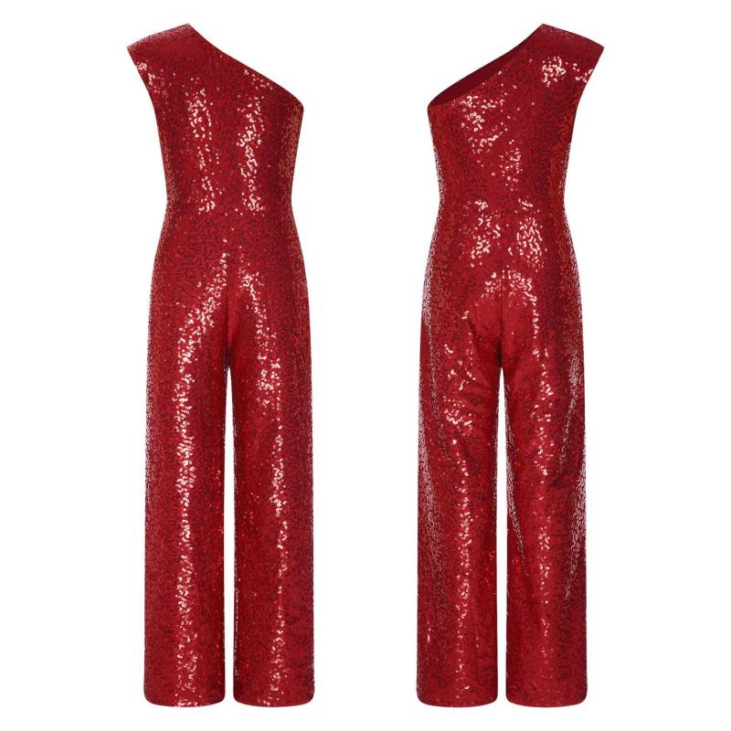 Mädchen-Overall mit Pailletten, schulterfrei, ärmellos, hohe Taille, Party-Strampler, Tanzkostüm 7-8 Years bordeaux von Joom DACH