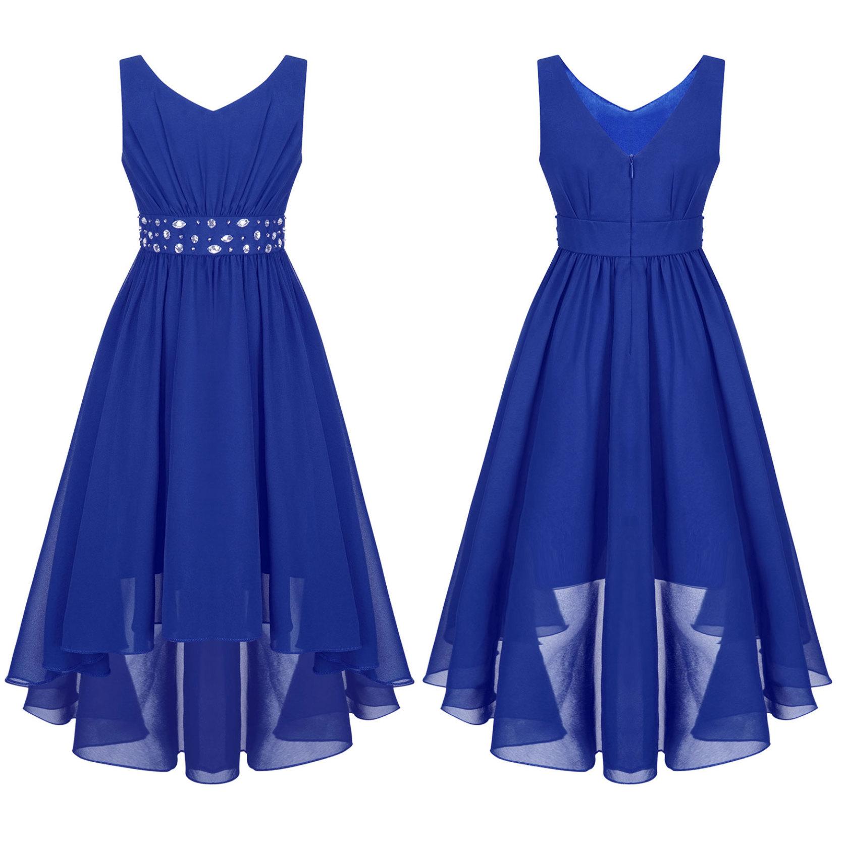 Mädchen-Partykleid, schmales Taillenkleid, glänzendes Perlen-Partykleid, Chiffon-Kleid für Blumenmädchen, Hochzeit, Abendparty 9-10 Years blau von Joom DACH