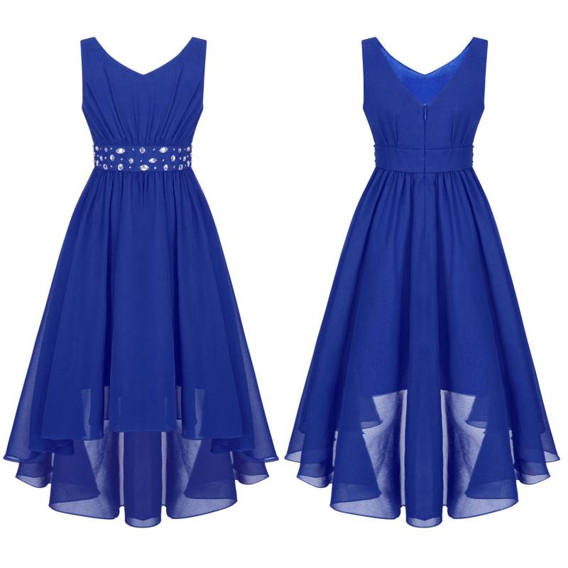 Mädchen-Partykleid, schmales Taillenkleid, glänzendes Perlen-Partykleid, Chiffon-Kleid für Blumenmädchen, Hochzeit, Abendparty 9-10 Years blau von Joom DACH
