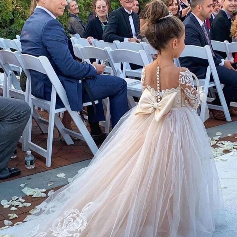 Mädchen Prinzessin Puffkleid - Blumenmädchen Hochzeitskleid mit Spitze Schleppe, Kinder Ballkleid für Party & Zeremonie 110 von Joom DACH