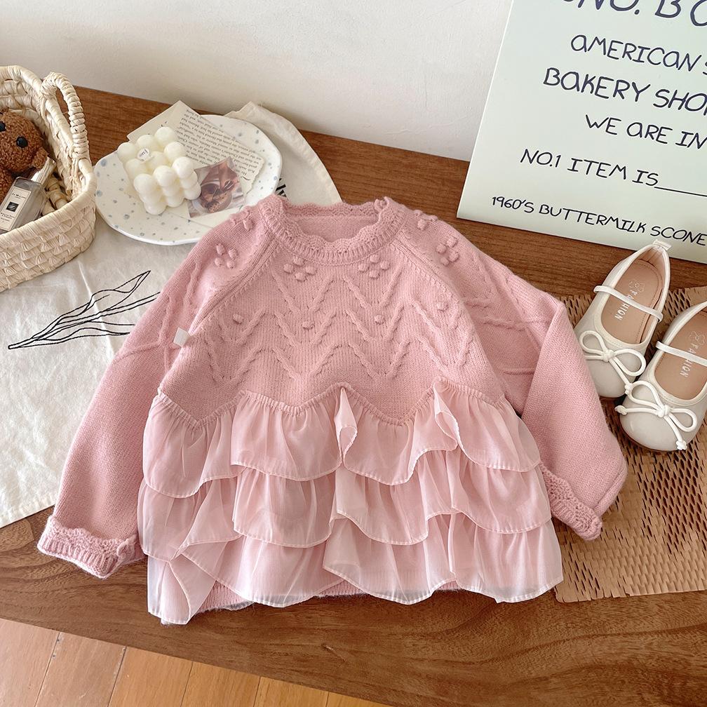 Mädchen Prinzessin Spitze Nähte Pullover Herbst und Winter Neue Verdickt Warme Gestrickte Pullover Kinder Pullover Top 130cm rosa von Joom DACH