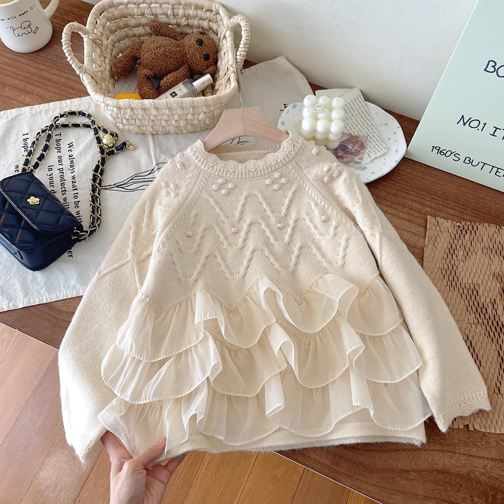 Mädchen Prinzessin Spitze Nähte Pullover Herbst und Winter Neue Verdickt Warme Gestrickte Pullover Kinder Pullover Top 130cm von Joom DACH