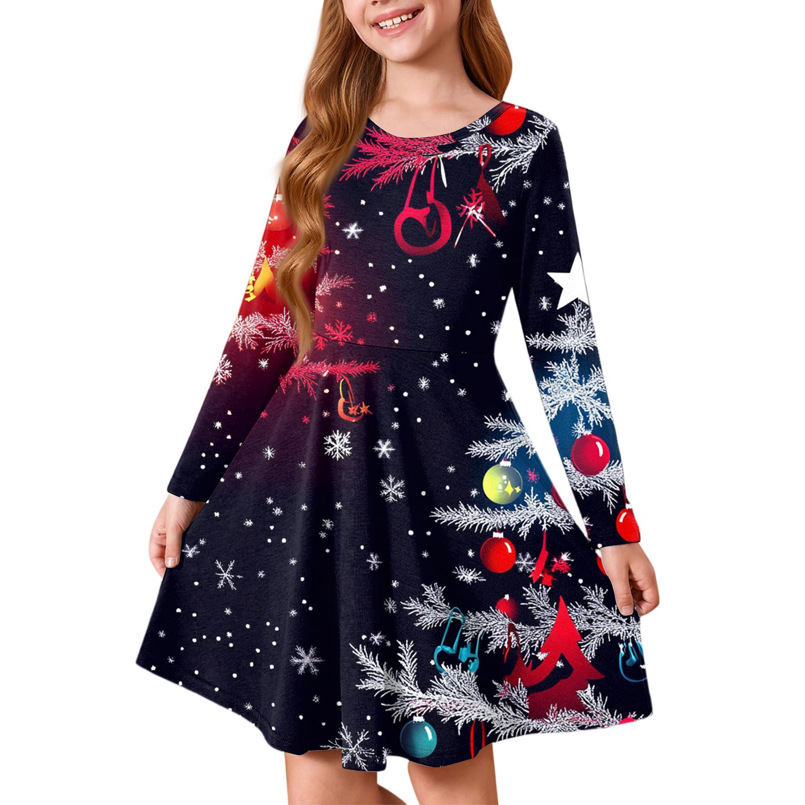Mädchen Prinzessinnenkleid - Langarm A-Linien T-Shirt Kleid Weihnachtstag 130 von Joom DACH
