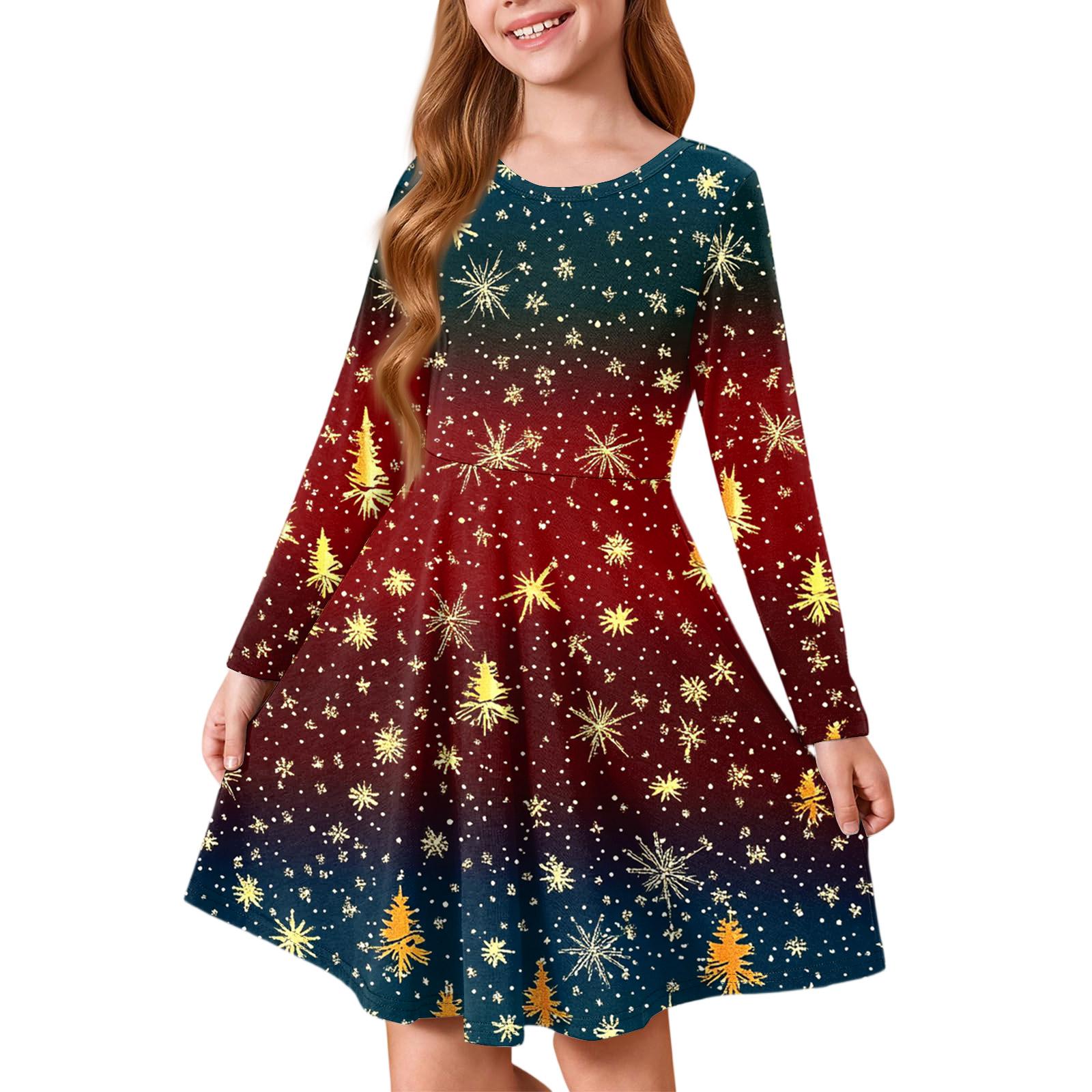 Mädchen Prinzessinnenkleid - Langarm A-Linien T-Shirt Kleid Weihnachtstag 140 von Joom DACH