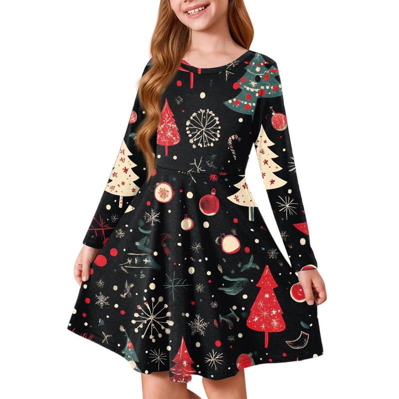 Mädchen Prinzessinnenkleid - Langarm A-Linien T-Shirt Kleid Weihnachtstag 160 Zinnoberrot von Joom DACH