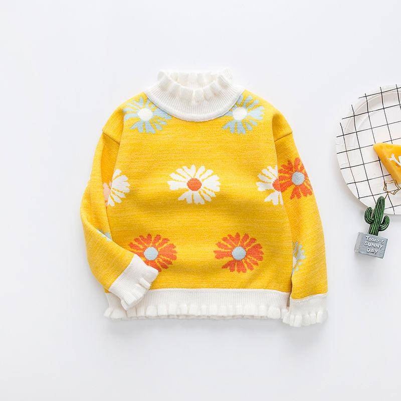 Mädchen Pullover Herbst und Winter Baby Pullover Hoher Kragen Gestrickte Pullover Kinder Kleidung Samt Bodenbildung Tops 2T gelb von Joom DACH