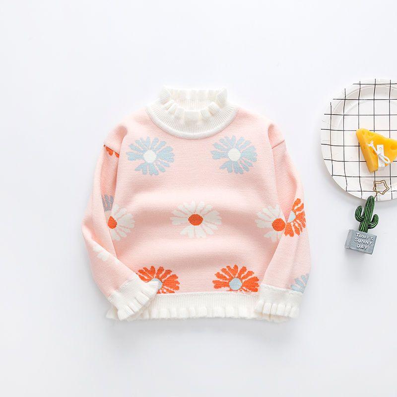 Mädchen Pullover Herbst und Winter Baby Pullover Hoher Kragen Gestrickte Pullover Kinder Kleidung Samt Bodenbildung Tops 6T rosa von Joom DACH