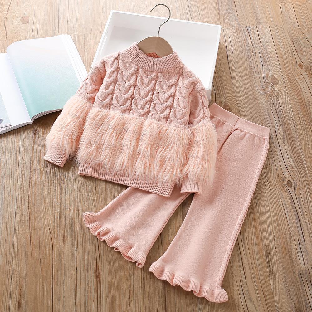 Mädchen Pullover Set Herbst 2025 Neu Koreanisch Fake Zweiteiler Strick Mädchen Anzug Langarm Oberteil+Hose Zweiteiler Set 90 rosa von Joom DACH