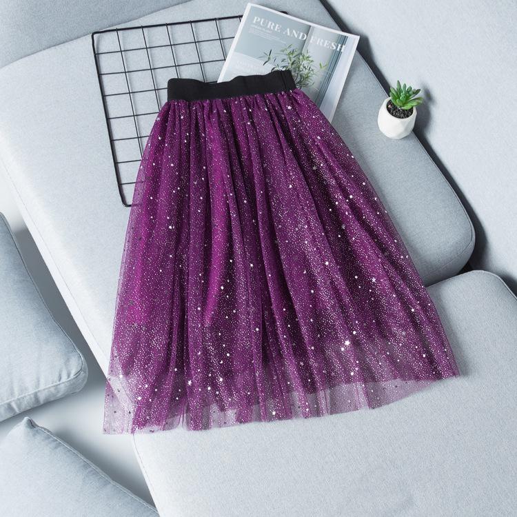 Mädchen-Rock aus Netzgaze mit Sternenmuster – 2023 Frühling/Sommer Feen-Langer Rock für Kinder 150cm violett/intensiv von Joom DACH