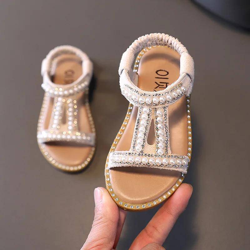 Mädchen Sandalen Kinder Sommer Römische Schuhe 2022 Elegante Perle Strass Party Prinzessin Schuh Wohnungen Rutschfeste Beiläufige Mädchen Strand Sandale 24 von Joom DACH