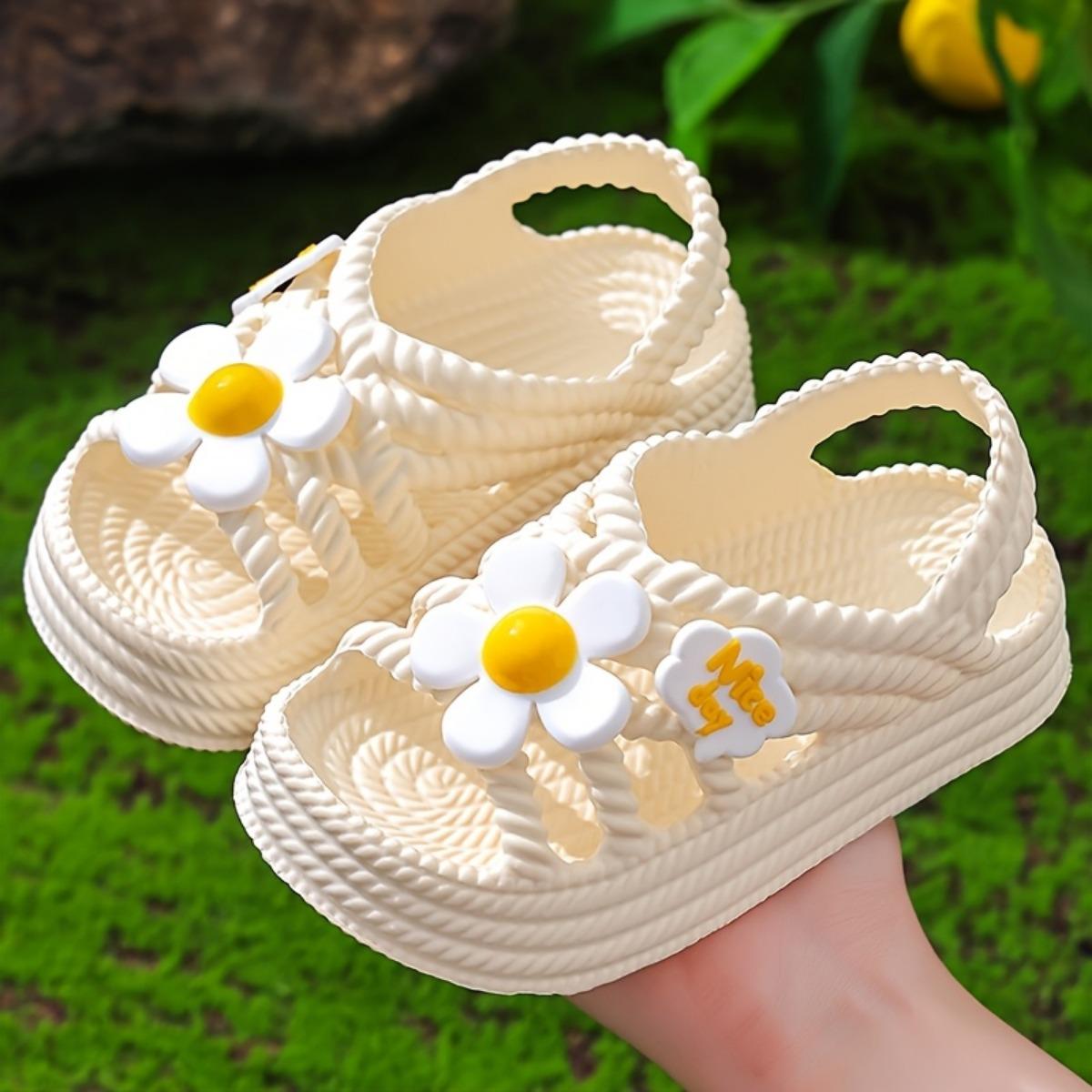 Mädchen Sandalen Neue Mode Niedliche Blume Prinzessin Schuhe Hundert Bequeme Strandschuhe Sandalen 24-25 beige von Joom DACH