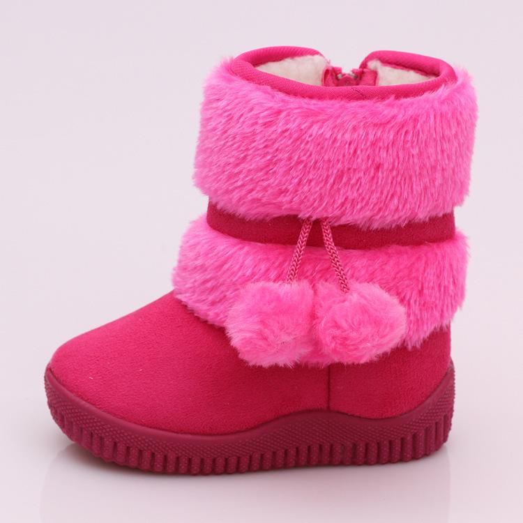 Mädchen Schnee Stiefel Mode Bequeme Dicke Warme Kinder Stiefel Lobbing Ball Dicke Kinder Winter Nette Jungen Stiefel Prinzessin Schuhe 27 rose rot von Joom DACH