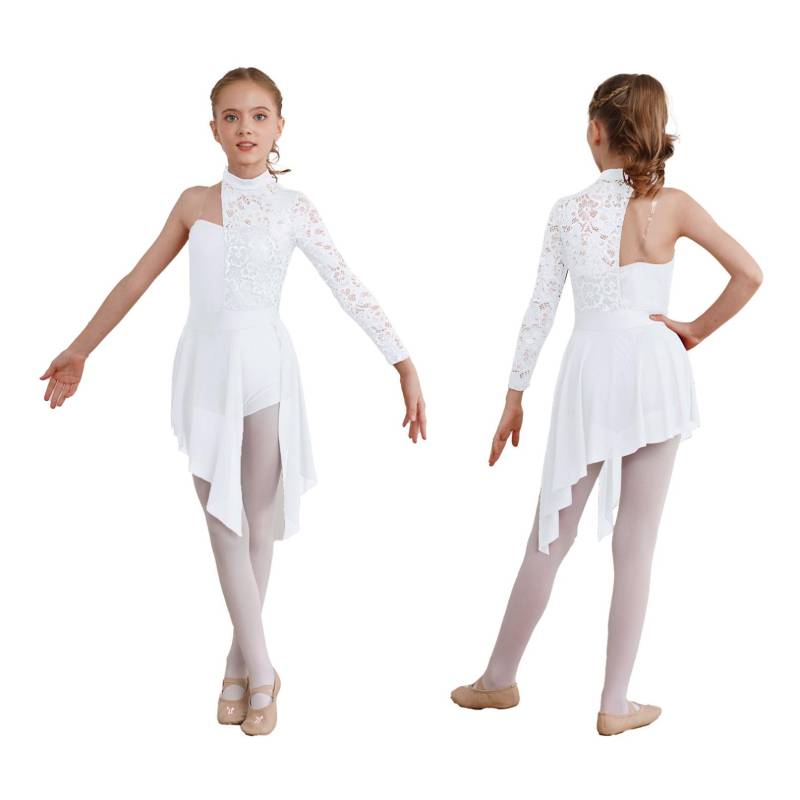 Mädchen Single Langarm Spitze Patchwork Lyrical Tanzkleid Ballsaal Modern Contemporary Dance Kostüm 11-12 Years weiß von Joom DACH