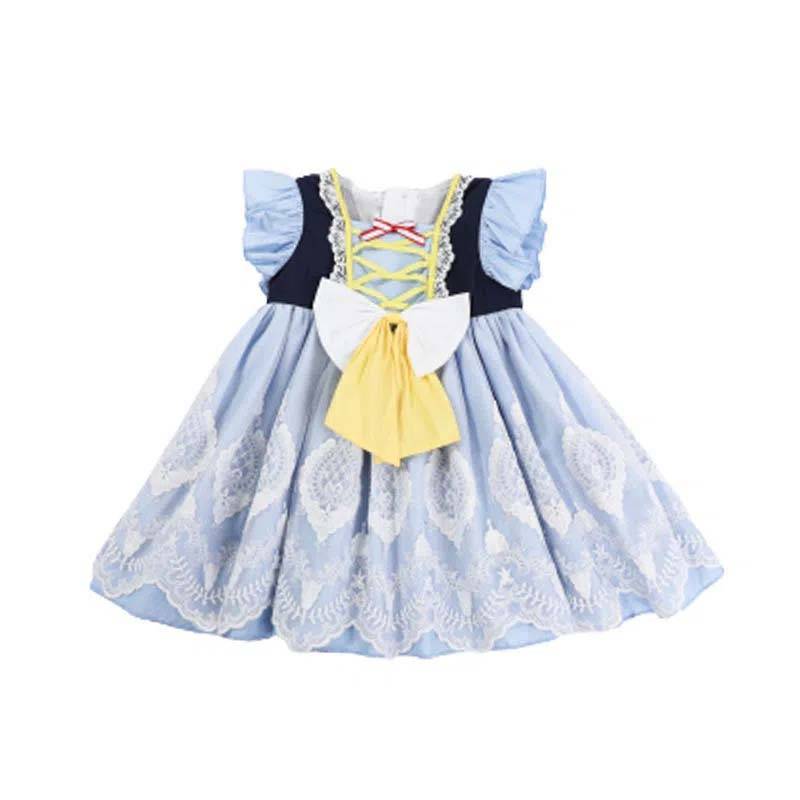 Mädchen Sommer Blaues Kleid Lolita Baby Fee Prinzessin Kleid Abendkleid Tutu Süße Schleife Spitze Stickerei Taille A-Linie Kuchenkleid 90 blau von Joom DACH