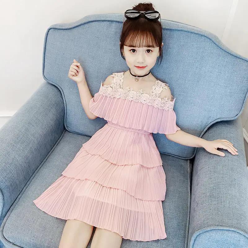 Mädchen Sommer Shorts Anzug Koreanischen Stil Sommer Kinder Hosenträger Eine Schulter Chiffon Zwei Stück Set Plissee Mesh Einfarbig Zwei-stück Anzug 120 rosa von Joom DACH