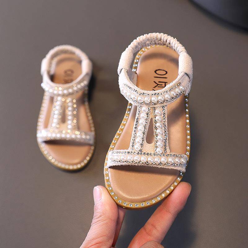 Mädchen Sommer Zehenfrei Perle Diamant Prinzessin Sandalen Size 30 - Length 18 cm beige von Joom DACH