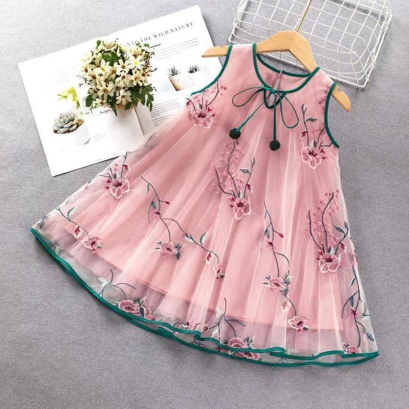 Mädchen Sommerkleid Damenkleid Flauschiges süßes Prinzessinnenkleid Ärmellos Rundhals Besticktes Pulloverkleid 110 von Joom DACH