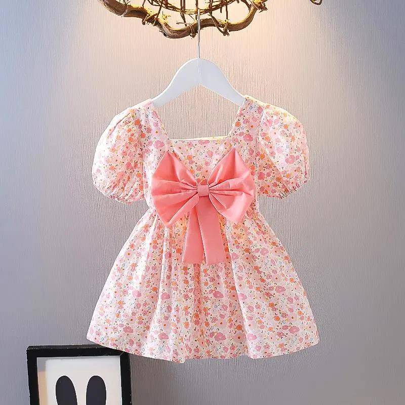 Mädchen Sommerkleid Kinderrock Süßes Prinzessinnenkleid Schleife A-Linie Kurzarmkleid Stoff Leicht Atmungsaktiv 80 von Joom DACH