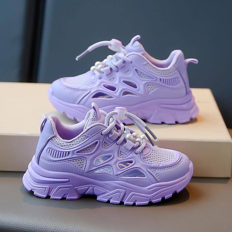 Mädchen Sport Schuhe Frühling und Herbst Atmungsaktive Mesh Mädchen Casual Schuhe Beliebte Weiße Schuhe 34 violett von Joom DACH