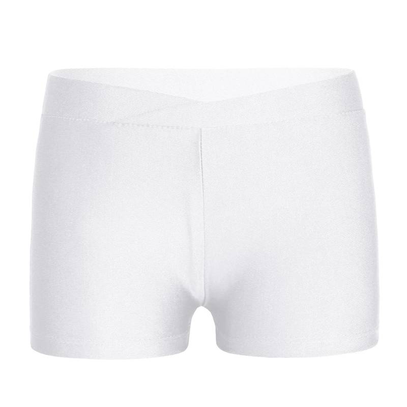 Mädchen Sportliche V-Bund Stretch Shorts Atmungsaktive Unterteile für Tanztraining Gymnastik Wettkämpfe 7-8 Years weiß von Joom DACH