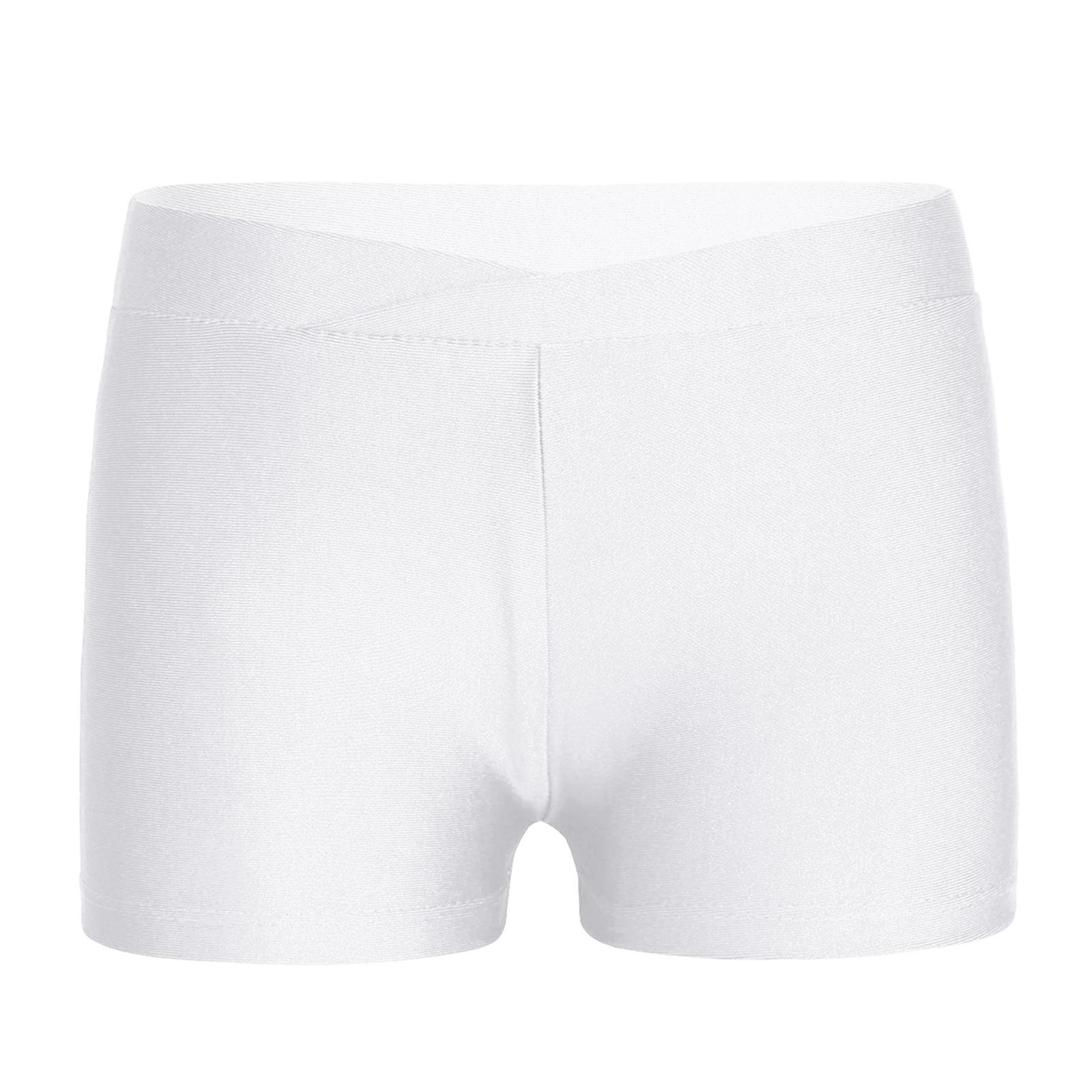 Mädchen Sportliche V-Bund Stretch Shorts Atmungsaktive Unterteile für Tanztraining Gymnastik Wettkämpfe 9-10 Years weiß von Joom DACH