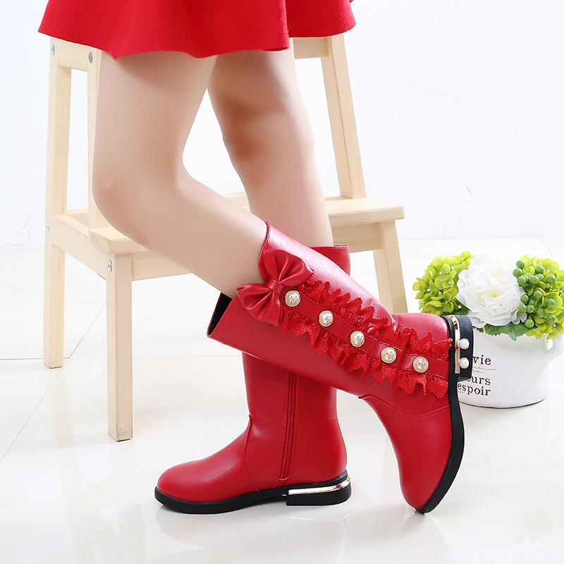 Mädchen Stiefel Herbst und Winter Neue Koreanische Version der Kinder Hohe Stiefel Plus Samt Kleine Mädchen Prinzessin Lange Stiefel 31 rot von Joom DACH