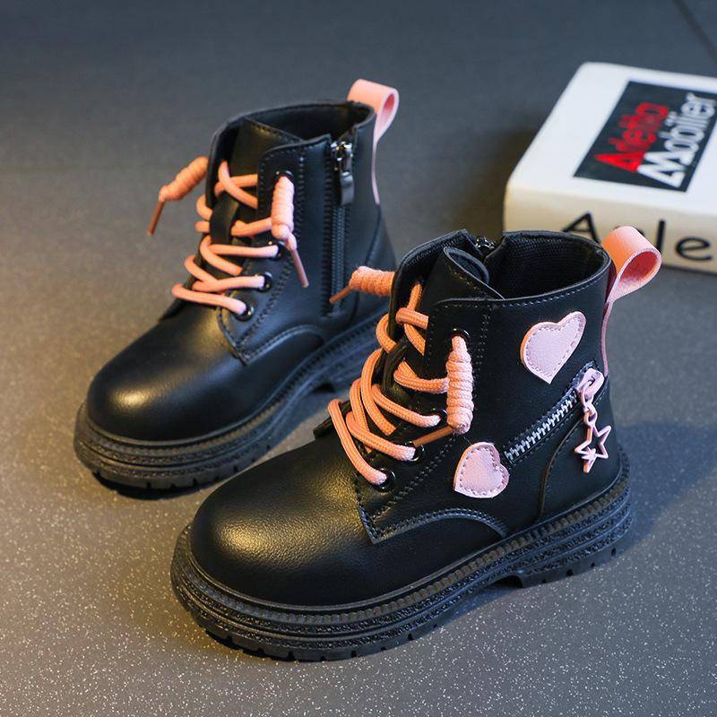 Mädchen Stiefel Kinder Mode Gummi Stiefel Cool Girl Frühling Herbst Winter Baumwolle Weiche Sohle Rosa Liebe Seite Prinzessin Runde Kappe PU 27 schwarz von Joom DACH