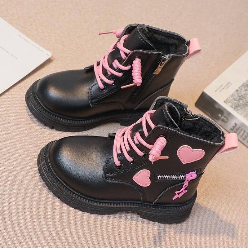 Mädchen Stiefel Kinder Mode Gummi Stiefel Cool Girl Frühling Herbst Winter Baumwolle Weiche Sohle Rosa Liebe Seite Prinzessin Runde Kappe PU 27 antik schwarz von Joom DACH