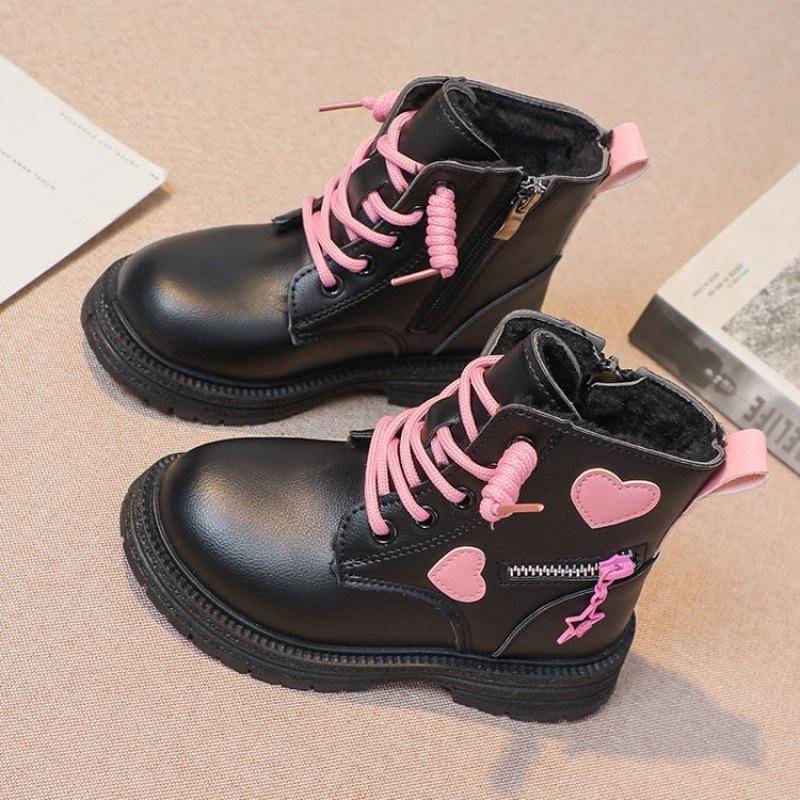 Mädchen Stiefel Kinder Mode Gummi Stiefel Cool Girl Frühling Herbst Winter Baumwolle Weiche Sohle Rosa Liebe Seite Prinzessin Runde Kappe PU 27 antik schwarz von Joom DACH