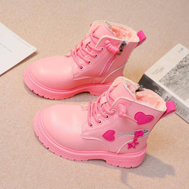Mädchen Stiefel Kinder Mode Gummi Stiefel Cool Girl Frühling Herbst Winter Baumwolle Weiche Sohle Rosa Liebe Seite Prinzessin Runde Kappe PU 31 samt berühren rosa von Joom DACH