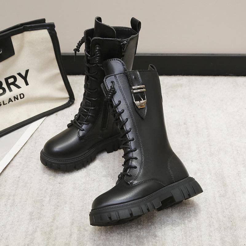 Mädchen Stiefel Neue Herbst und Winter Kleine Mädchen Hohe Stiefel Schwarz Prinzessin Stiefel Modell Laufsteg Stiefel Reitstiefel 35 von Joom DACH