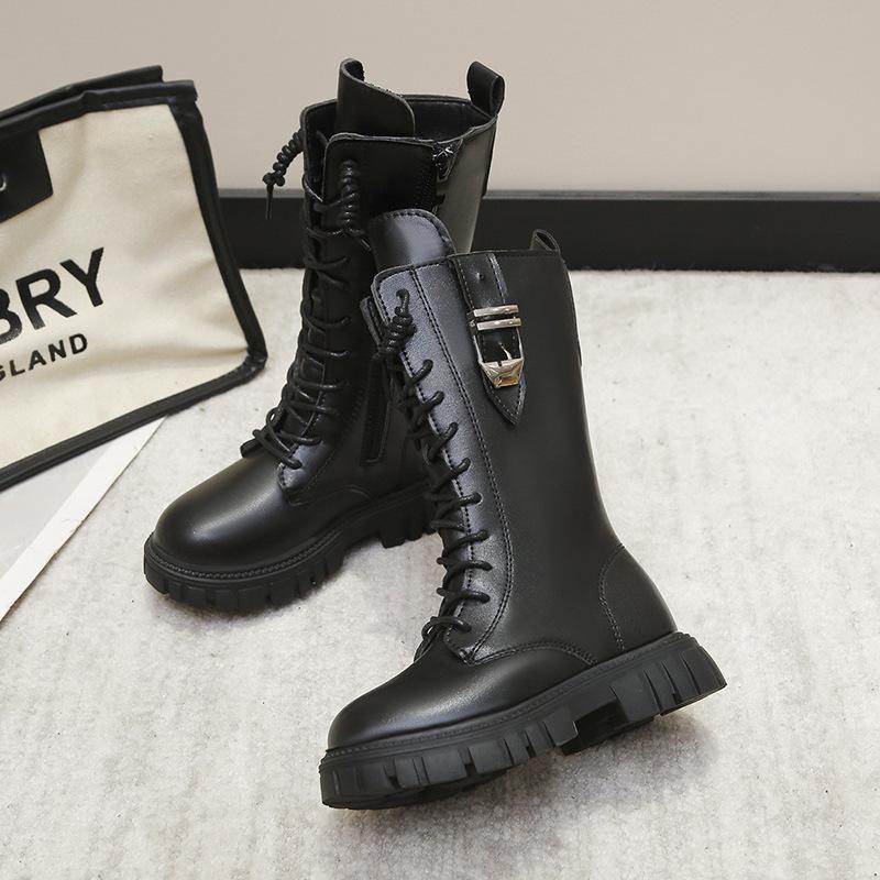 Mädchen Stiefel Neue Herbst und Winter Kleine Mädchen Hohe Stiefel Schwarz Prinzessin Stiefel Modell Laufsteg Stiefel Reitstiefel 37 von Joom DACH