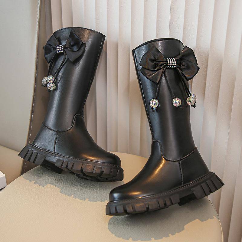 Mädchen Stiefel Weiche Unterseite Seitlicher Reißverschluss Schleife Herbst Neue Lederstiefel Koreanischer Stil Kinderstiefel 38 schwarz von Joom DACH