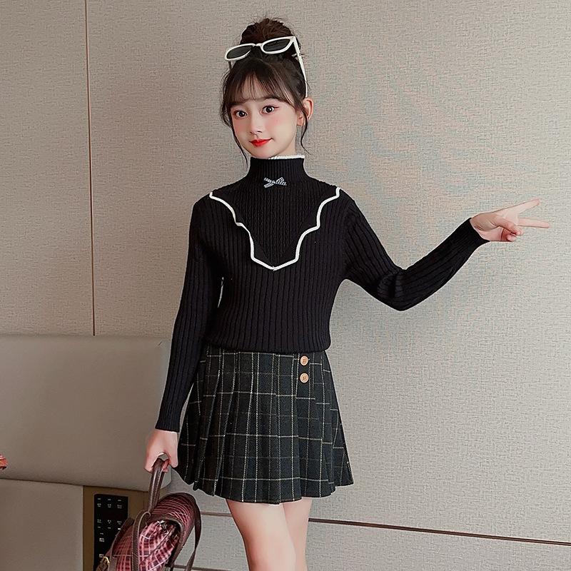 Mädchen Strick-Basispullover Winter-Top Pullover Warm Kinder Winterkleidung 160 schwarz von Joom DACH