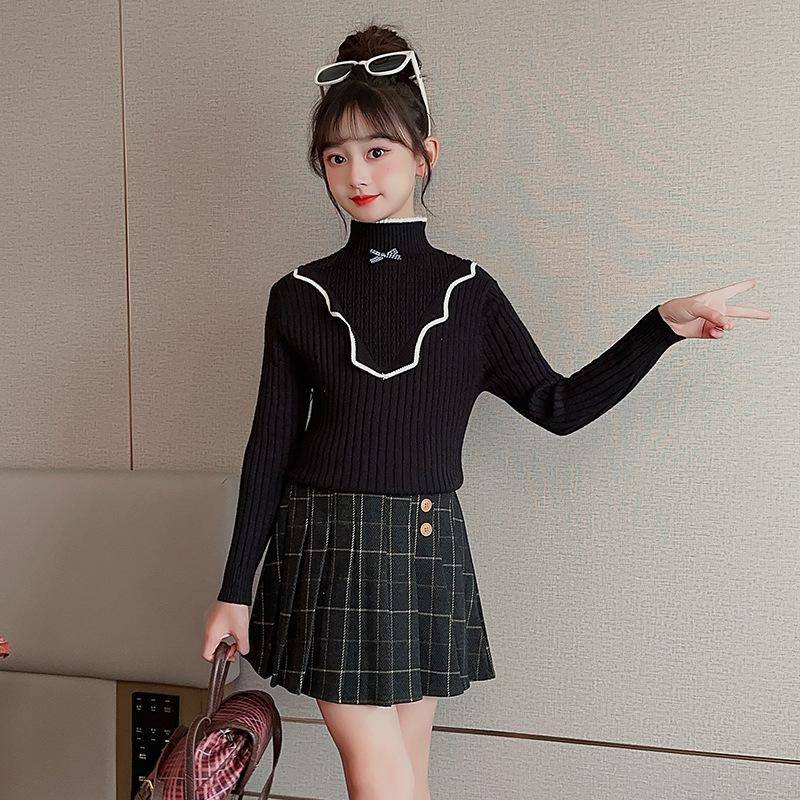 Mädchen Strick-Basispullover Winter-Top Pullover Warm Kinder Winterkleidung 160 schwarz von Joom DACH