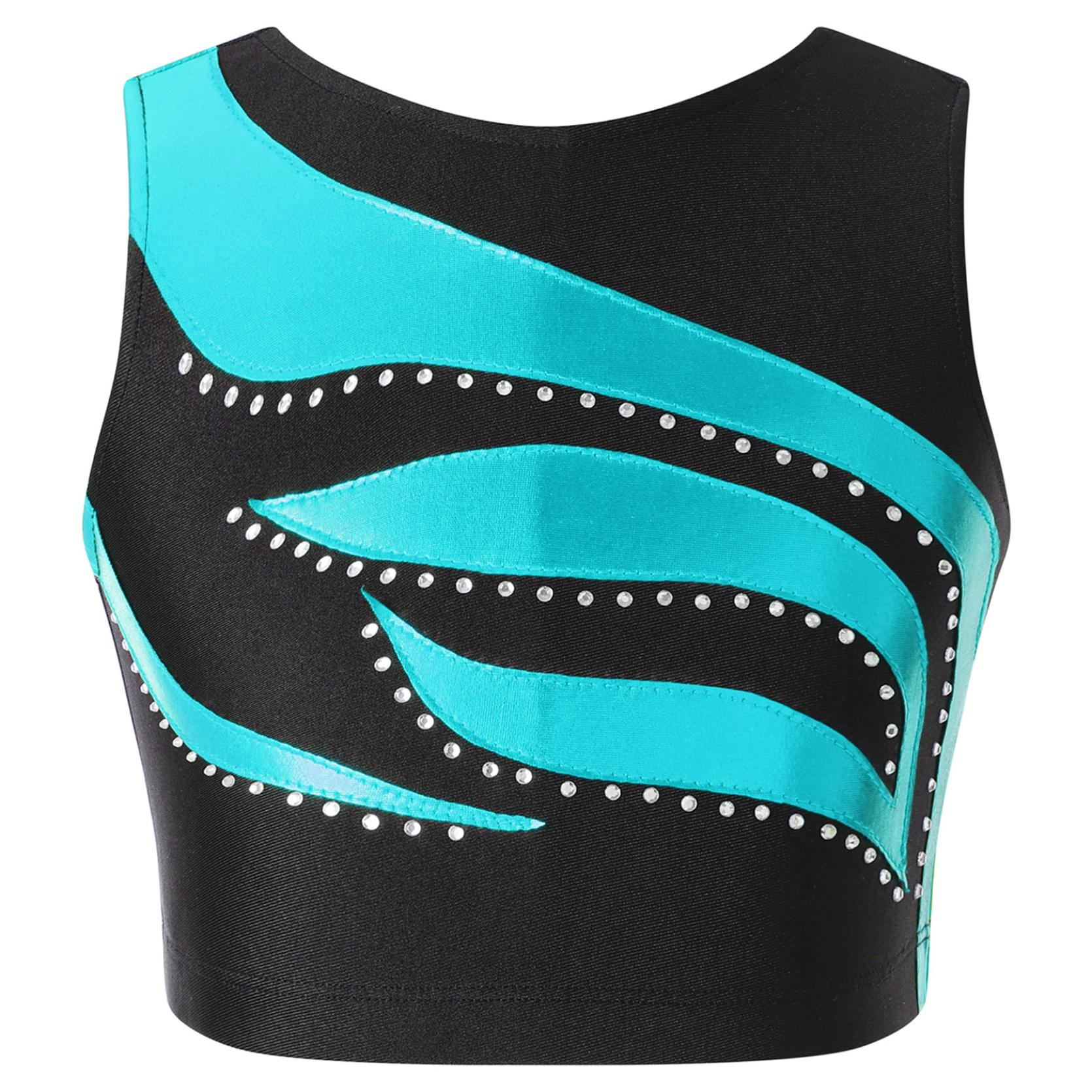 Mädchen-Tanz-Top mit glänzendem Strass-Dekor, ärmellos, Rundhalsausschnitt, Jazz-Performance-Weste, Tank-Top 11-12 Years see-grüne von Joom DACH