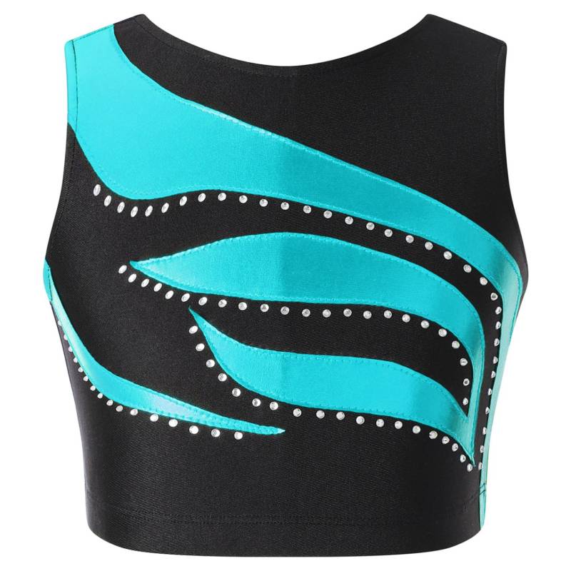 Mädchen-Tanz-Top mit glänzendem Strass-Dekor, ärmellos, Rundhalsausschnitt, Jazz-Performance-Weste, Tank-Top 11-12 Years see-grüne von Joom DACH