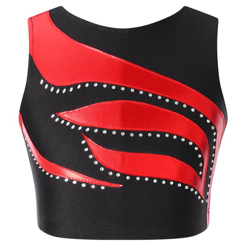 Mädchen-Tanz-Top mit glänzendem Strass-Dekor, ärmellos, Rundhalsausschnitt, Jazz-Performance-Weste, Tank-Top 9-10 Years rot von Joom DACH