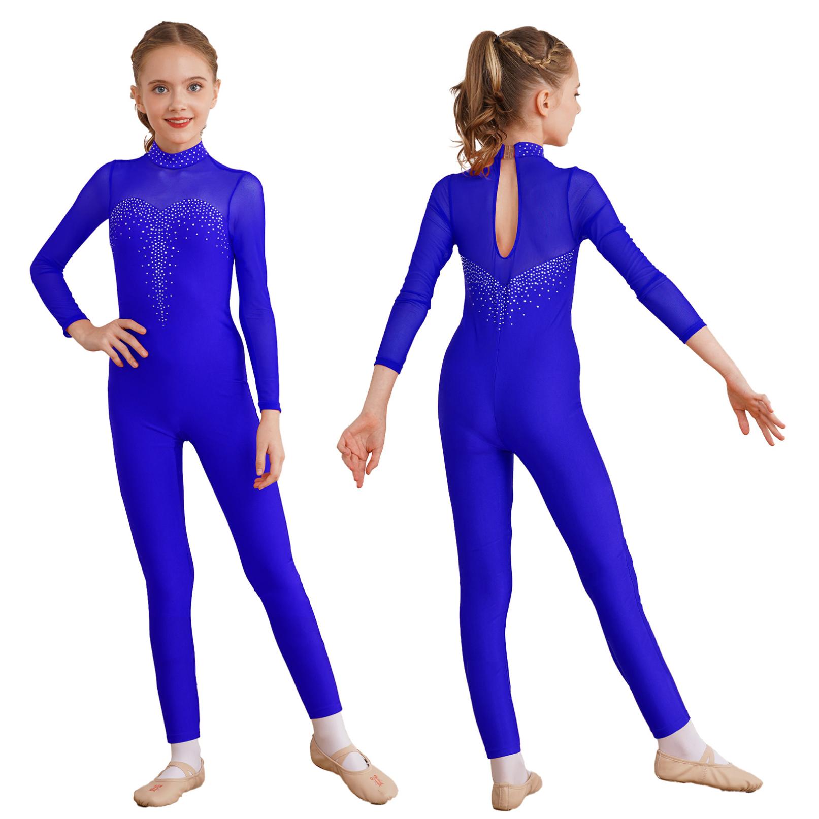 Mädchen-Tanzanzug mit langen Ärmeln, Skating-Overall, einteiliger Body, dehnbarer Gymnastikanzug 11-12 Years königsblau von Joom DACH