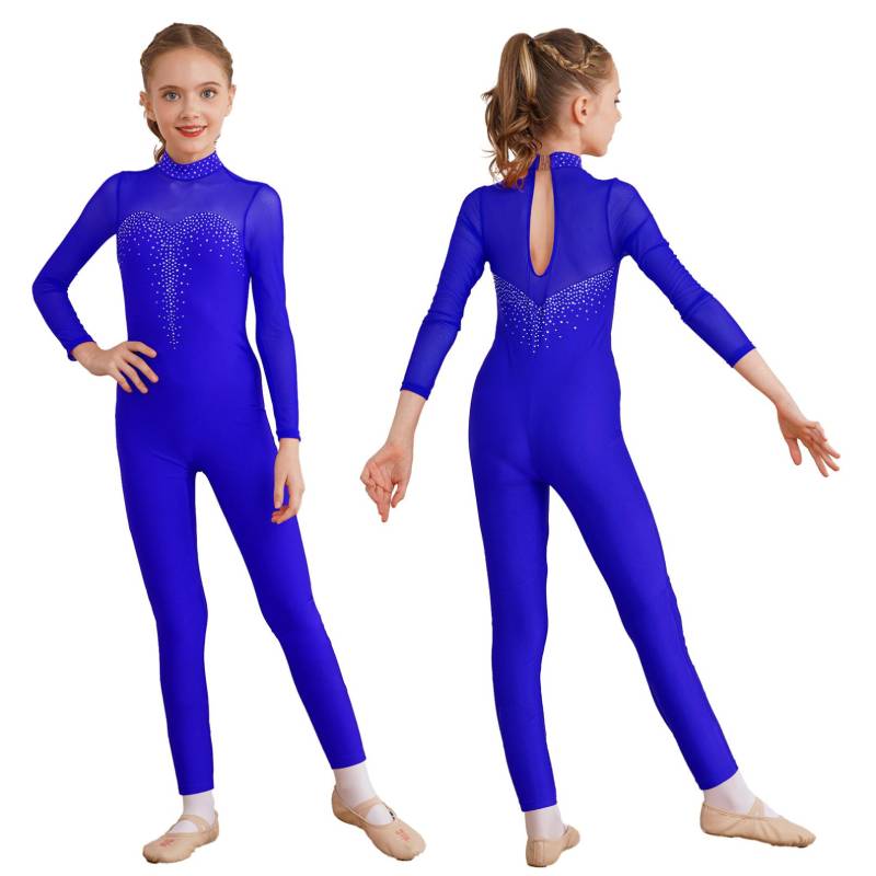 Mädchen-Tanzanzug mit langen Ärmeln, Skating-Overall, einteiliger Body, dehnbarer Gymnastikanzug 11-12 Years königsblau von Joom DACH