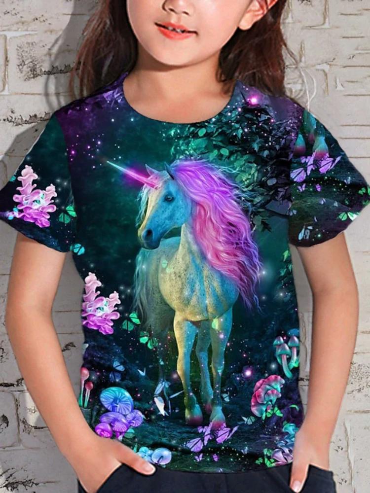 Mädchen Tier Einhorn T-Shirt Kurzarm 3D-Druck Sommer Frühling Aktiv Modisch Niedlich Polyester Kind Draußen Alltag Drinnen Normal 120 von Joom DACH