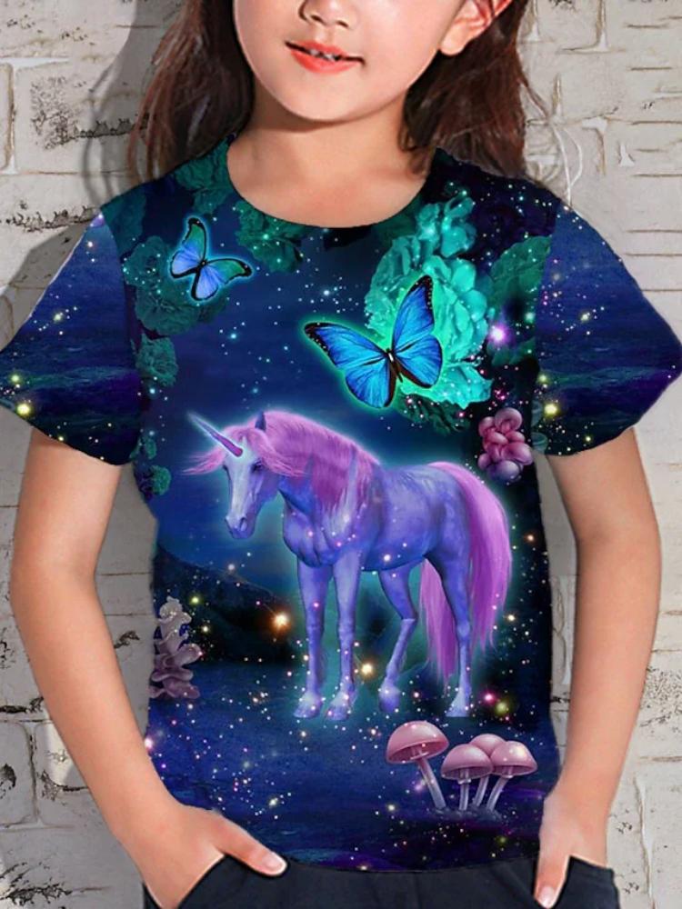 Mädchen Tier Einhorn T-Shirt Kurzarm 3D-Druck Sommer Frühling Aktiv Modisch Niedlich Polyester Kind Draußen Alltag Drinnen Normal 120 von Joom DACH
