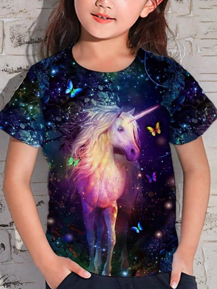 Mädchen Tier Einhorn T-Shirt Kurzarm 3D-Druck Sommer Frühling Aktiv Modisch Niedlich Polyester Kind Draußen Alltag Drinnen Normal 150 von Joom DACH